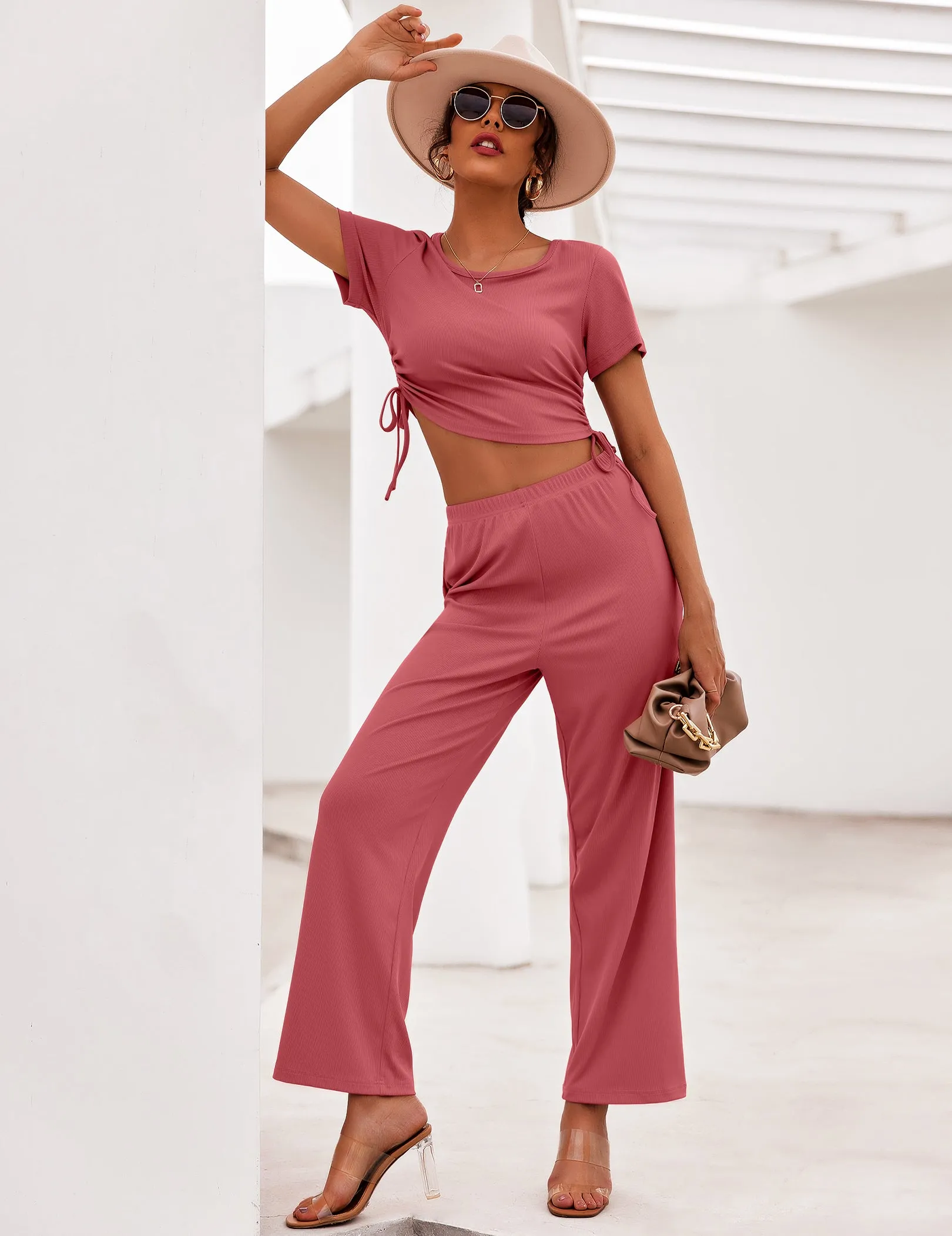 Ekouaer Lounge Short Sleeve Sweatsuits Set (US Only)