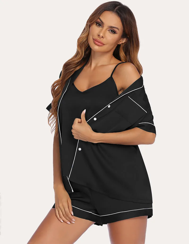 Ekouaer Satin Cami with Shirt and Shorts (US Only)