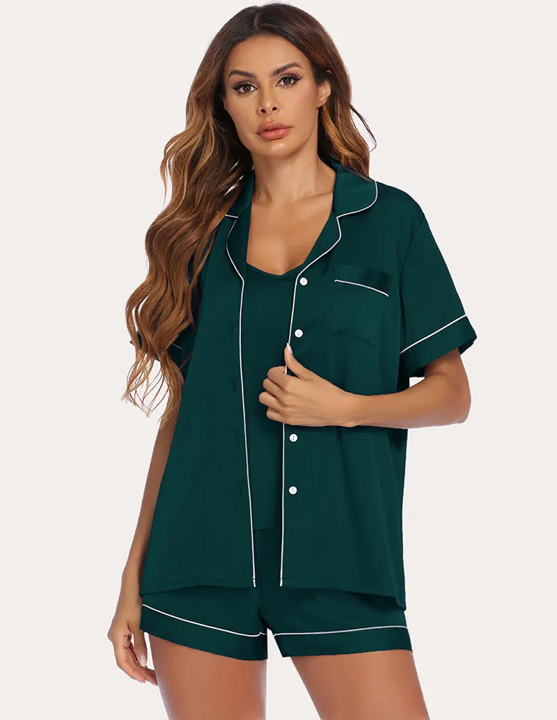 Ekouaer Satin Cami with Shirt and Shorts (US Only)