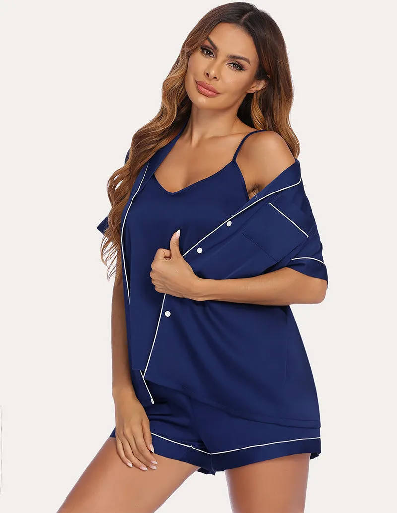 Ekouaer Satin Cami with Shirt and Shorts (US Only)