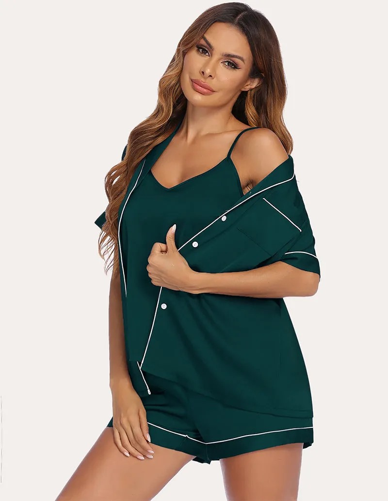 Ekouaer Satin Cami with Shirt and Shorts (US Only)