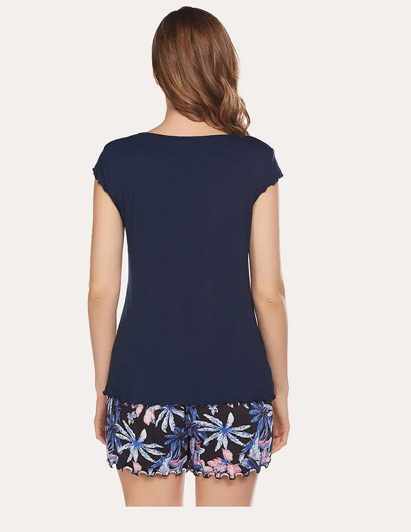 Ekouaer Solid T-shirt Printed Shorts Set (US Only)