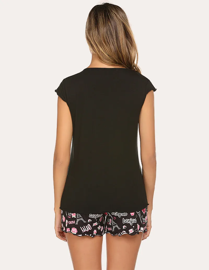 Ekouaer Solid T-shirt Printed Shorts Set (US Only)