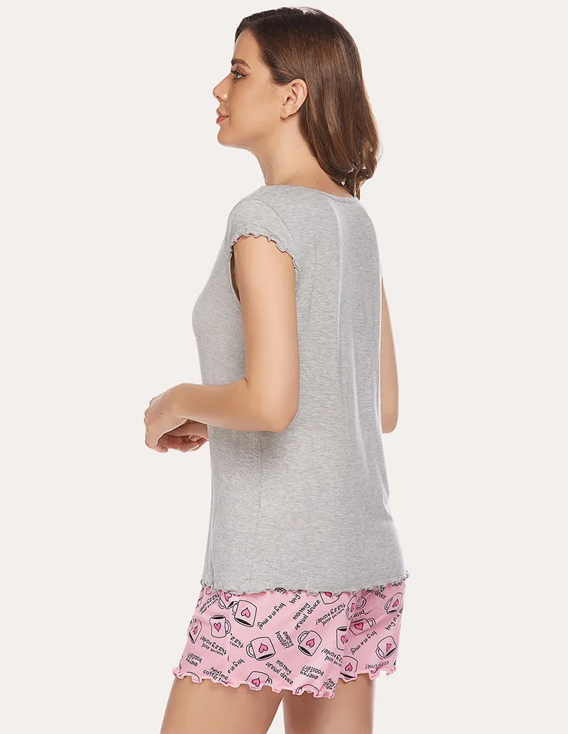 Ekouaer Solid T-shirt Printed Shorts Set (US Only)