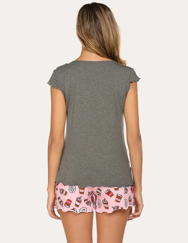 Ekouaer Solid T-shirt Printed Shorts Set (US Only)