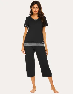 Ekouaer Striped Patchwork T-shirt Capri Pants Pajamas Set (US Only)