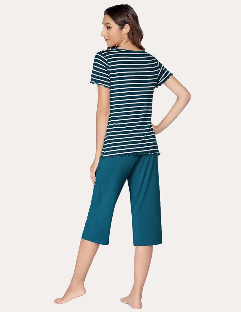 Ekouaer Striped Top Capri Pajama Set (US Only)