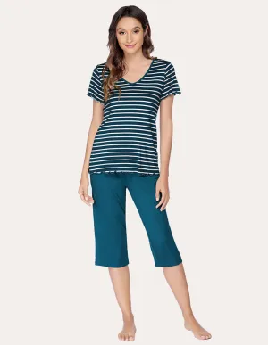 Ekouaer Striped Top Capri Pajama Set (US Only)