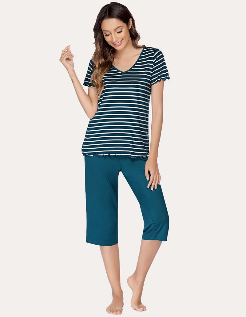 Ekouaer Striped Top Capri Pajama Set (US Only)