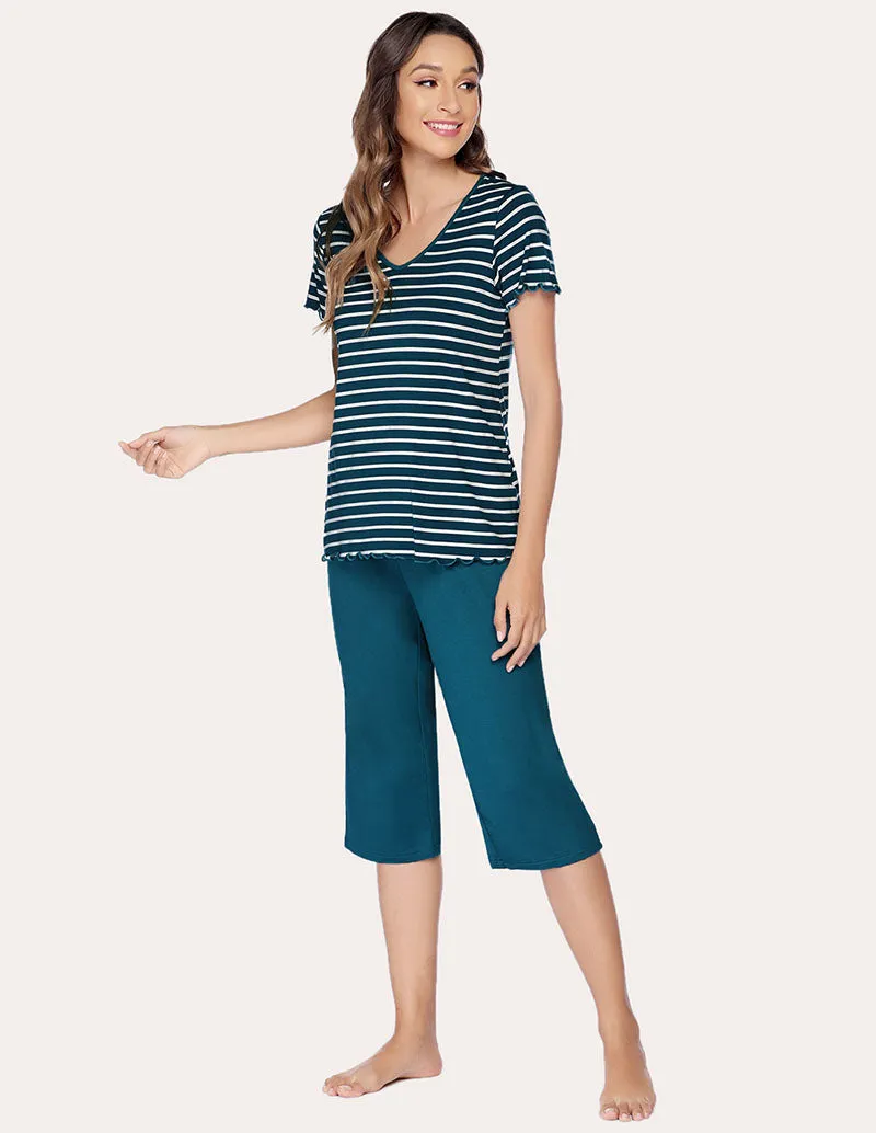 Ekouaer Striped Top Capri Pajama Set (US Only)