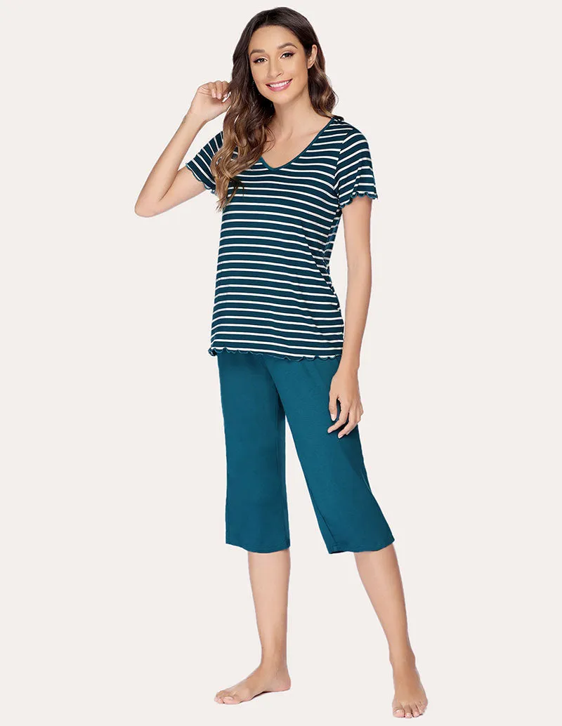 Ekouaer Striped Top Capri Pajama Set (US Only)