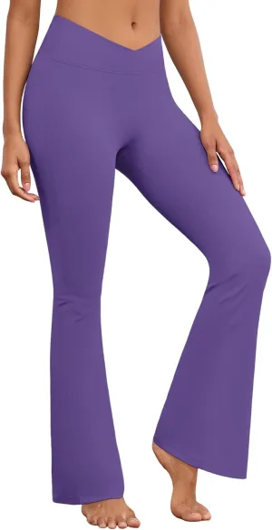 Flare Wide Leg Yoga Pants Bootcut Bell Bottom Crossover Tummy Control Leggings Workout High Waist Tights for Women