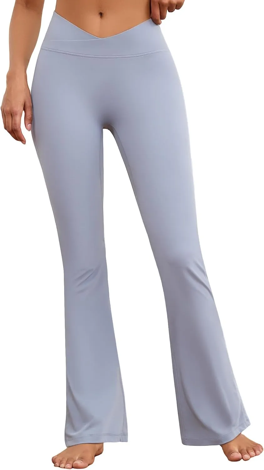 Flare Wide Leg Yoga Pants Bootcut Bell Bottom Crossover Tummy Control Leggings Workout High Waist Tights for Women