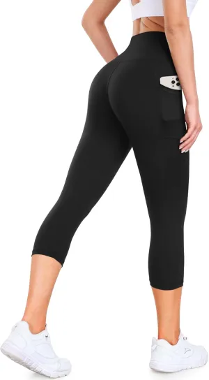GROTEEN Capri Leggings for Women with Pockets - High Waisted Soft Yoga Pants for Running Workout Capris