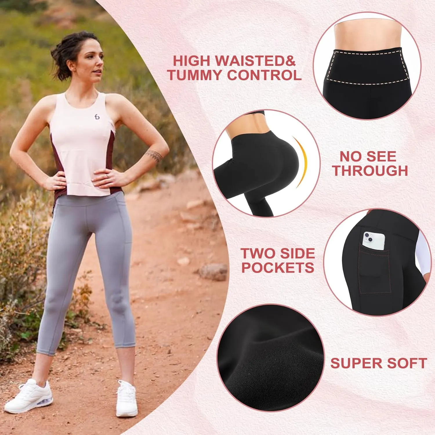 GROTEEN Capri Leggings for Women with Pockets - High Waisted Soft Yoga Pants for Running Workout Capris