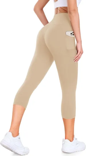 GROTEEN Capri Leggings for Women with Pockets - High Waisted Soft Yoga Pants for Running Workout Capris