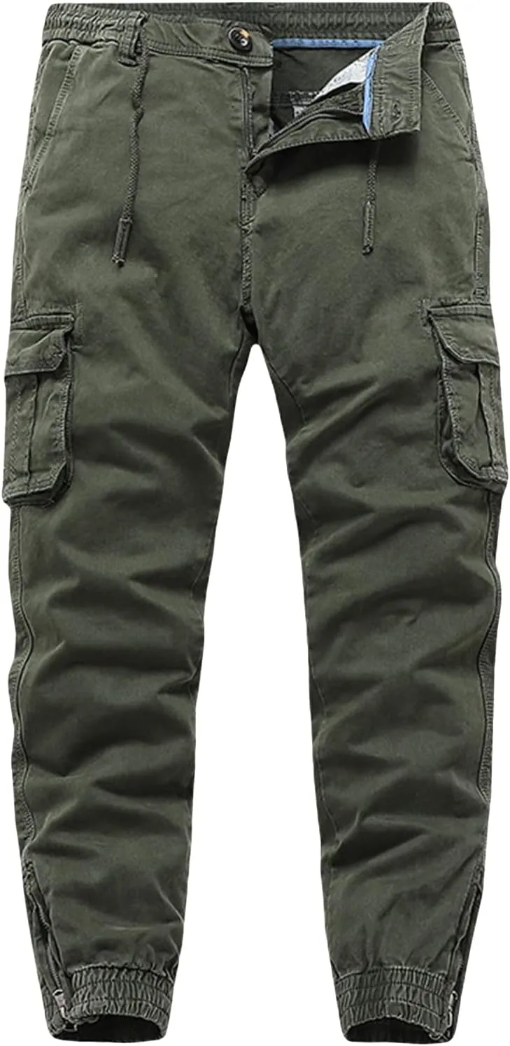 JEShifangjiusu Mens Stretch Cotton Cargo Pants Relaxed Fit Drawstring Joggers Sweatpants Workout Casual Long Chino Trousers