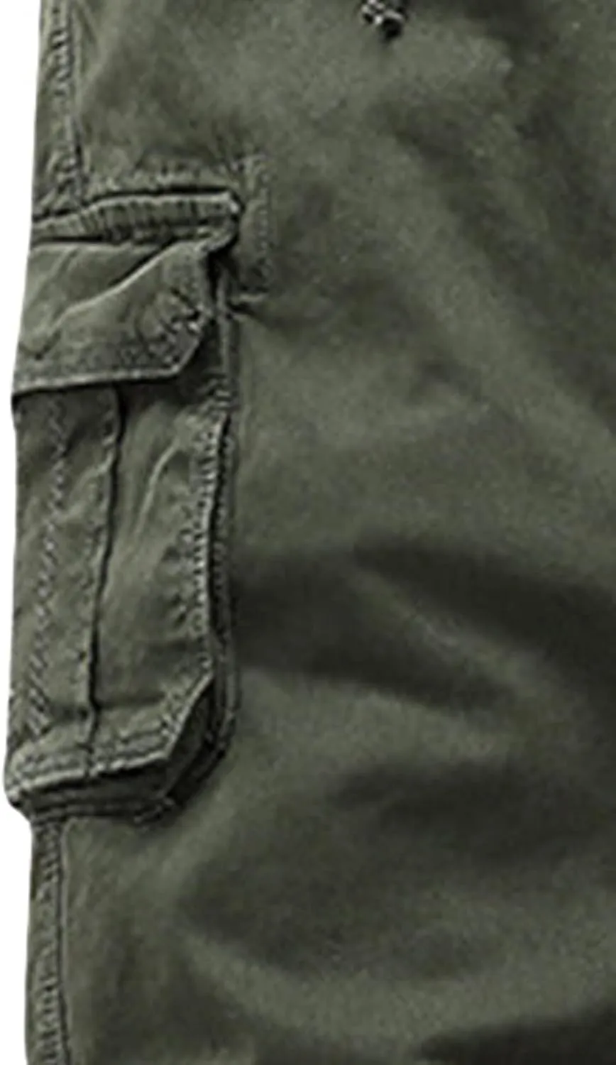 JEShifangjiusu Mens Stretch Cotton Cargo Pants Relaxed Fit Drawstring Joggers Sweatpants Workout Casual Long Chino Trousers