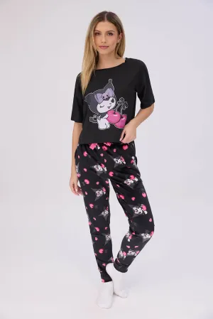 Kuromi Super Soft Pajama Tee And Velour Pajama Jogger 2-Piece Set