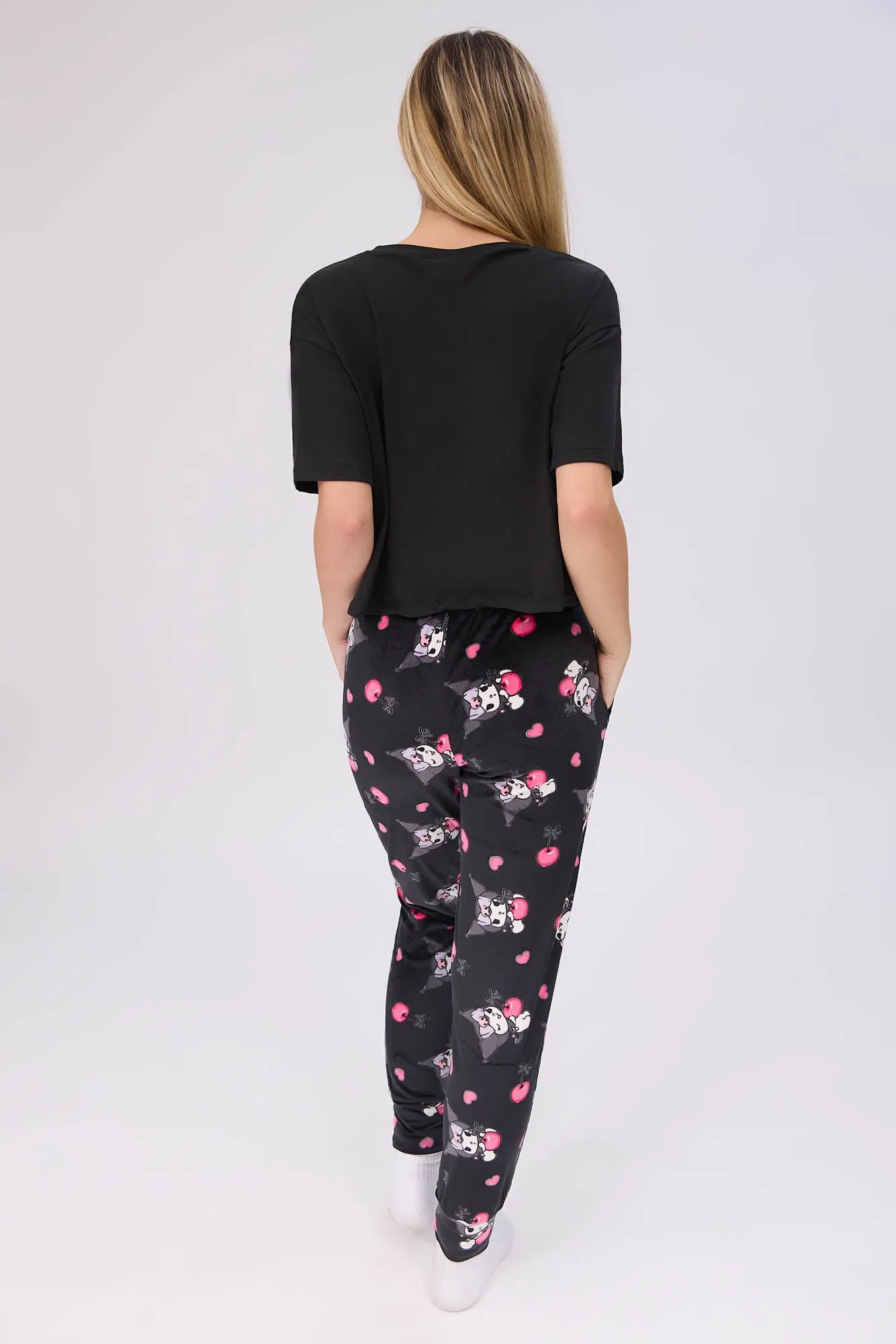 Kuromi Super Soft Pajama Tee And Velour Pajama Jogger 2-Piece Set