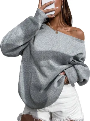 LovelyWholesale Women Off the Shoulder Sweatshirts Casual Long Sleeve Pullover