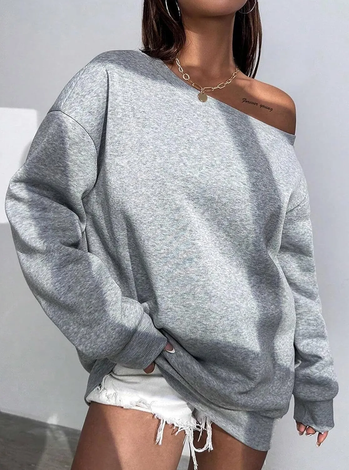 LovelyWholesale Women Off the Shoulder Sweatshirts Casual Long Sleeve Pullover