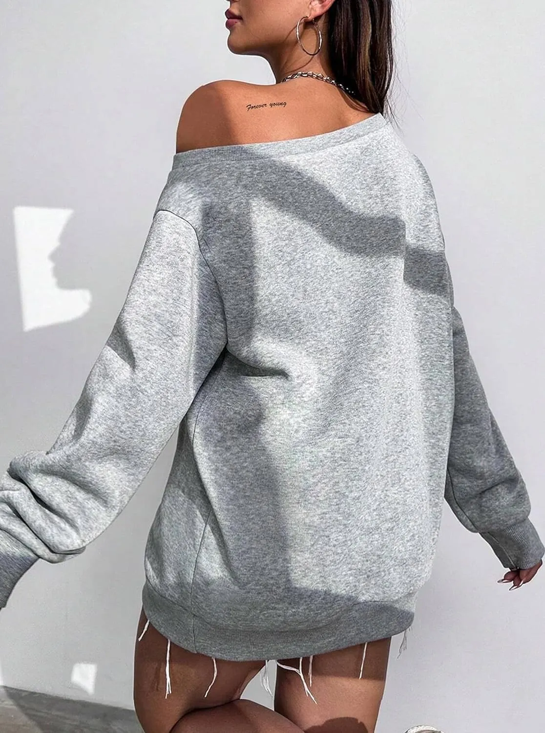 LovelyWholesale Women Off the Shoulder Sweatshirts Casual Long Sleeve Pullover