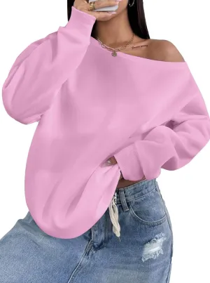 LovelyWholesale Women Off the Shoulder Sweatshirts Casual Long Sleeve Pullover