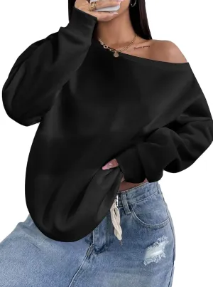 LovelyWholesale Women Off the Shoulder Sweatshirts Casual Long Sleeve Pullover