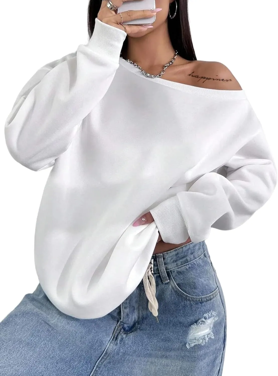 LovelyWholesale Women Off the Shoulder Sweatshirts Casual Long Sleeve Pullover