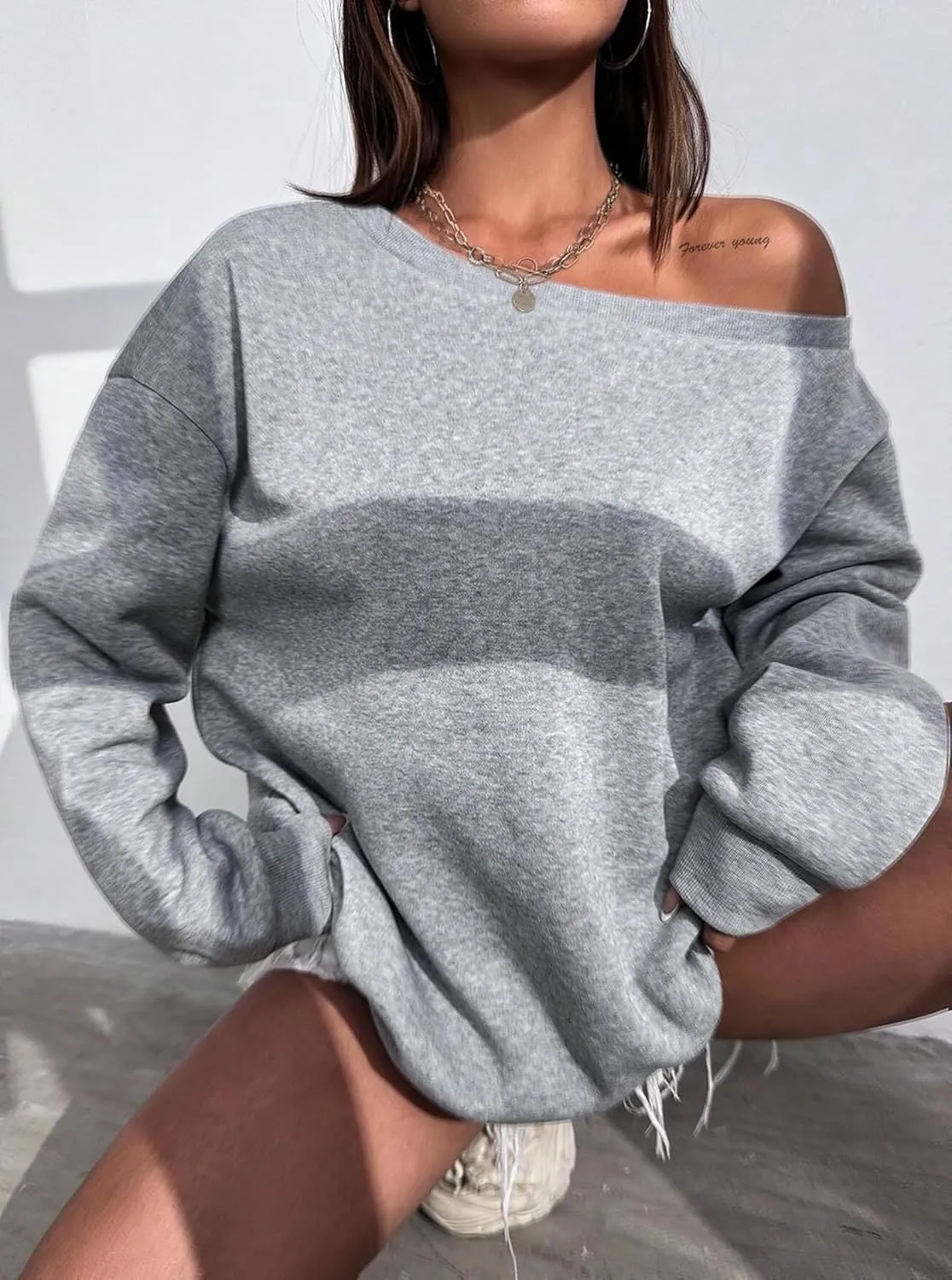 LovelyWholesale Women Off the Shoulder Sweatshirts Casual Long Sleeve Pullover