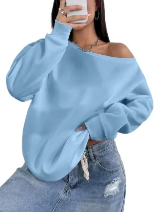LovelyWholesale Women Off the Shoulder Sweatshirts Casual Long Sleeve Pullover