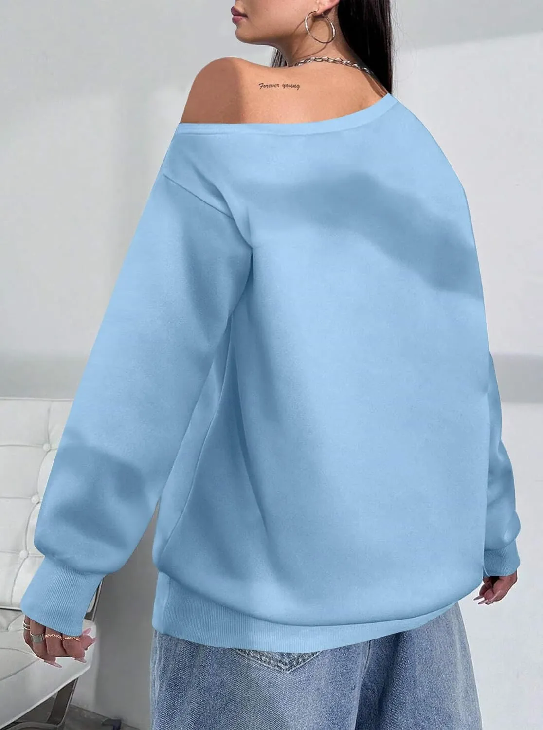 LovelyWholesale Women Off the Shoulder Sweatshirts Casual Long Sleeve Pullover