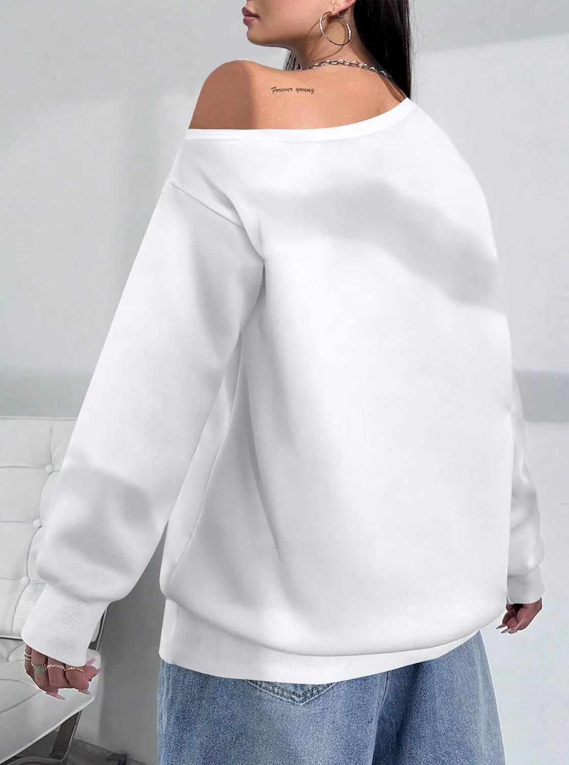 LovelyWholesale Women Off the Shoulder Sweatshirts Casual Long Sleeve Pullover
