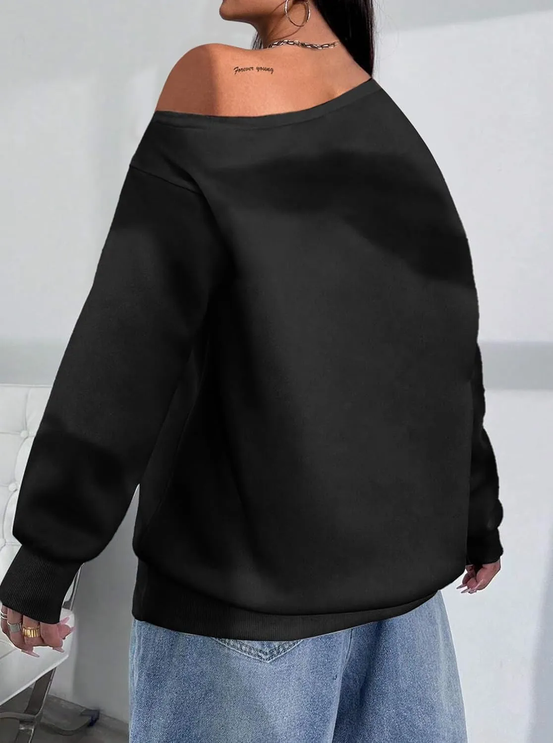 LovelyWholesale Women Off the Shoulder Sweatshirts Casual Long Sleeve Pullover