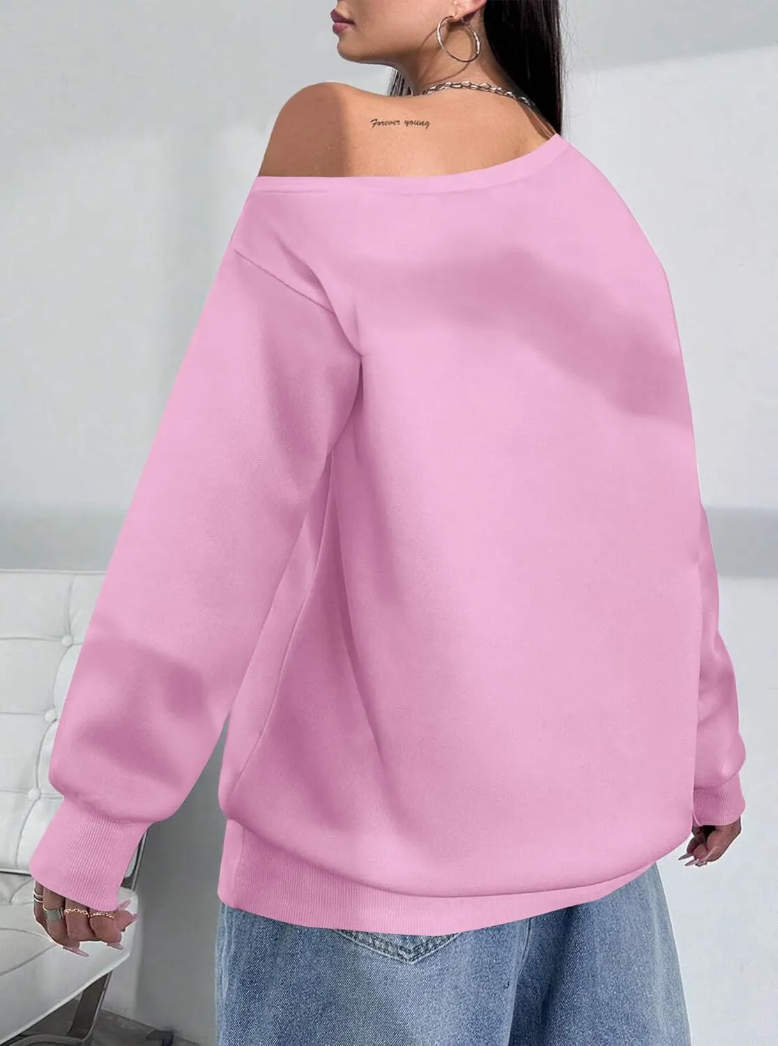 LovelyWholesale Women Off the Shoulder Sweatshirts Casual Long Sleeve Pullover