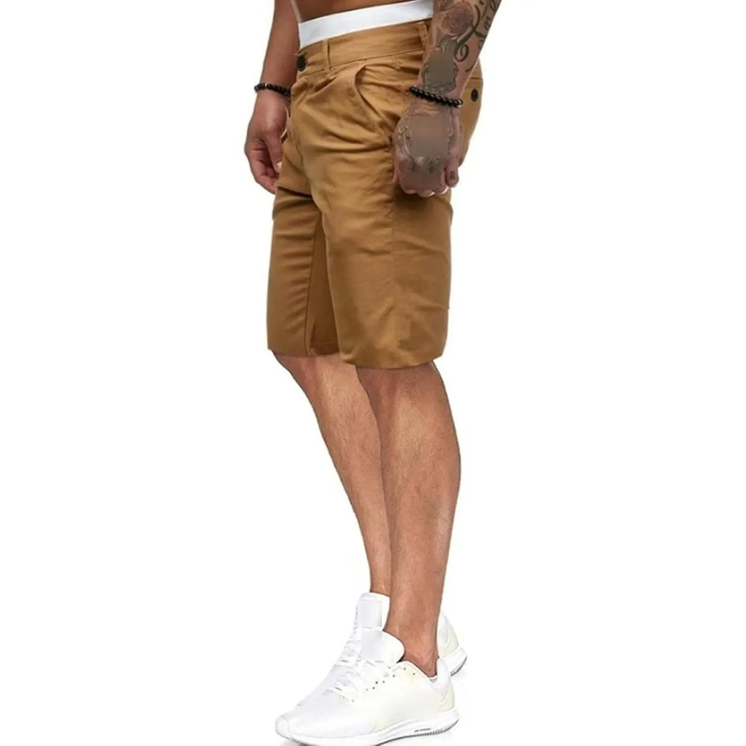 Maiyifu-GJ Men's Slim Fit Classic Chino Short Comfort Stretch Solid Dress Shorts Lightweight Straight Leg Flat Front Shorts (Yellow,Medium)