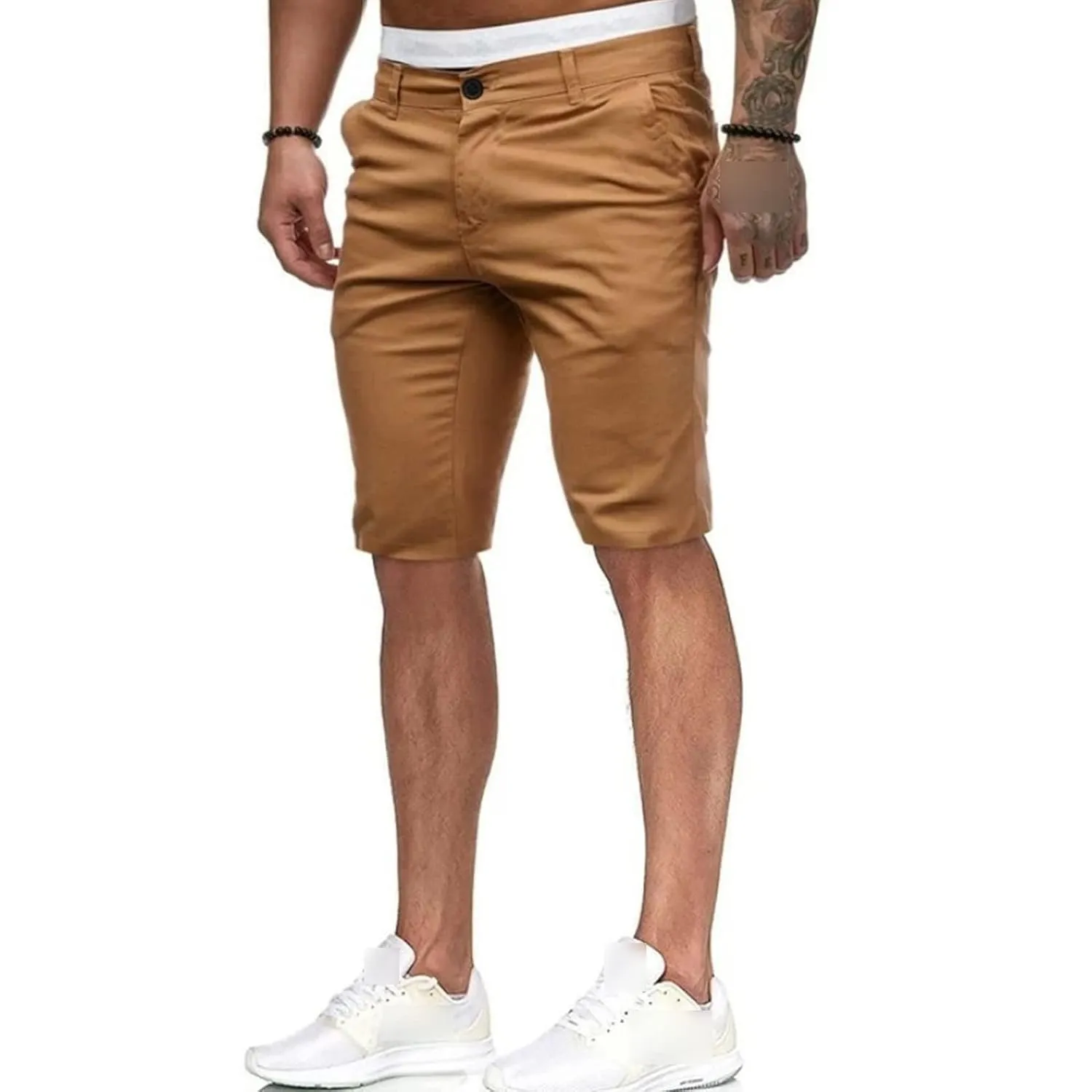 Maiyifu-GJ Men's Slim Fit Classic Chino Short Comfort Stretch Solid Dress Shorts Lightweight Straight Leg Flat Front Shorts (Yellow,Medium)