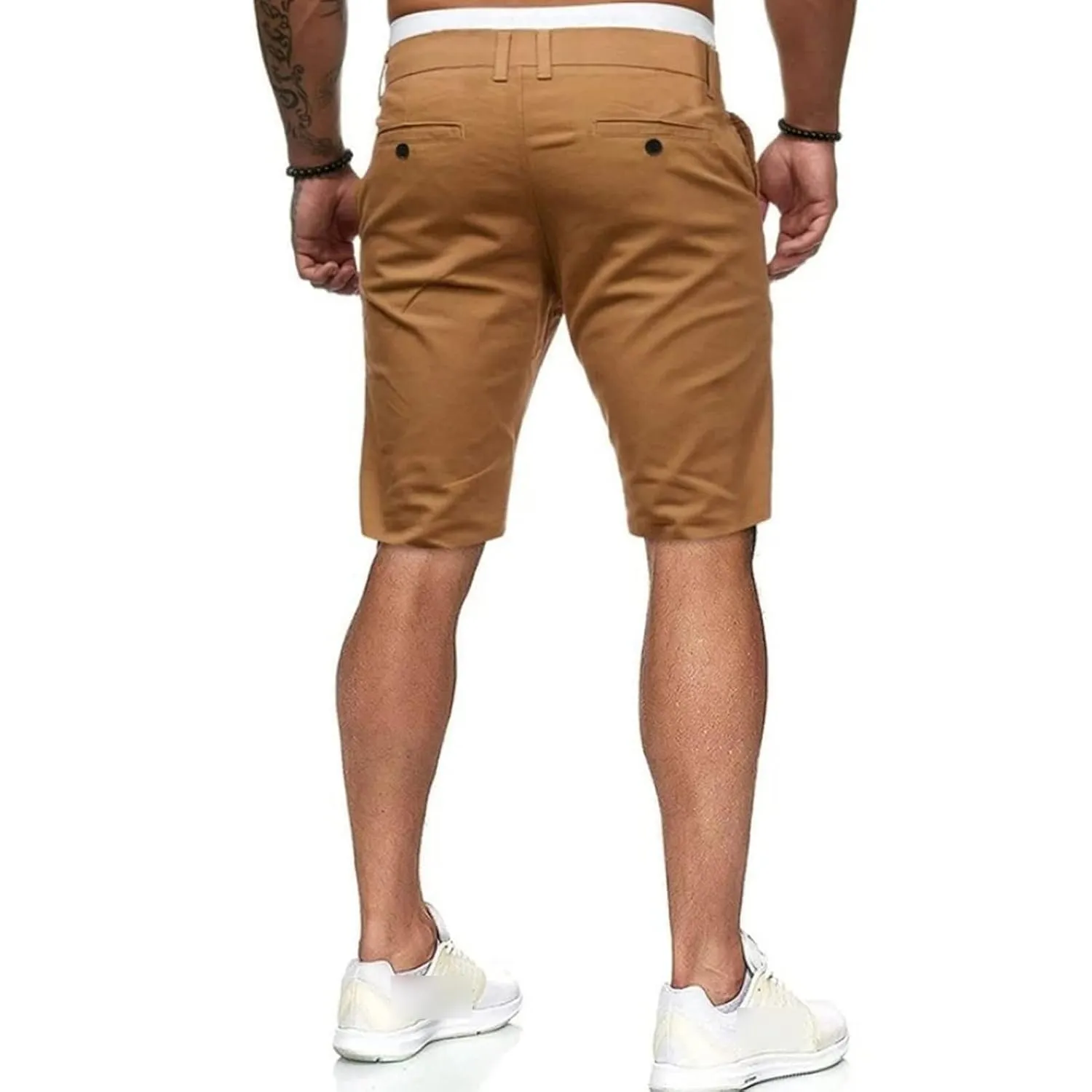 Maiyifu-GJ Men's Slim Fit Classic Chino Short Comfort Stretch Solid Dress Shorts Lightweight Straight Leg Flat Front Shorts (Yellow,Medium)