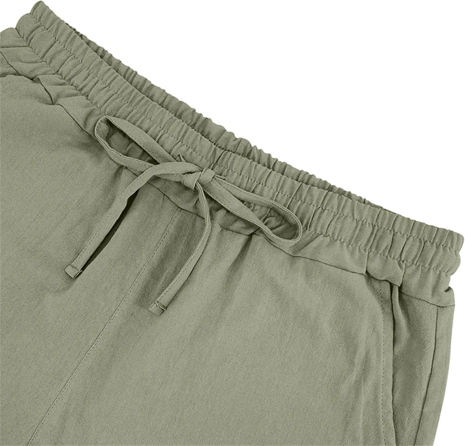 Men Linen Casual Shorts Elastic Waist Drawstring Classic Slim Fit Lightweight for Summer Beach with Pockets