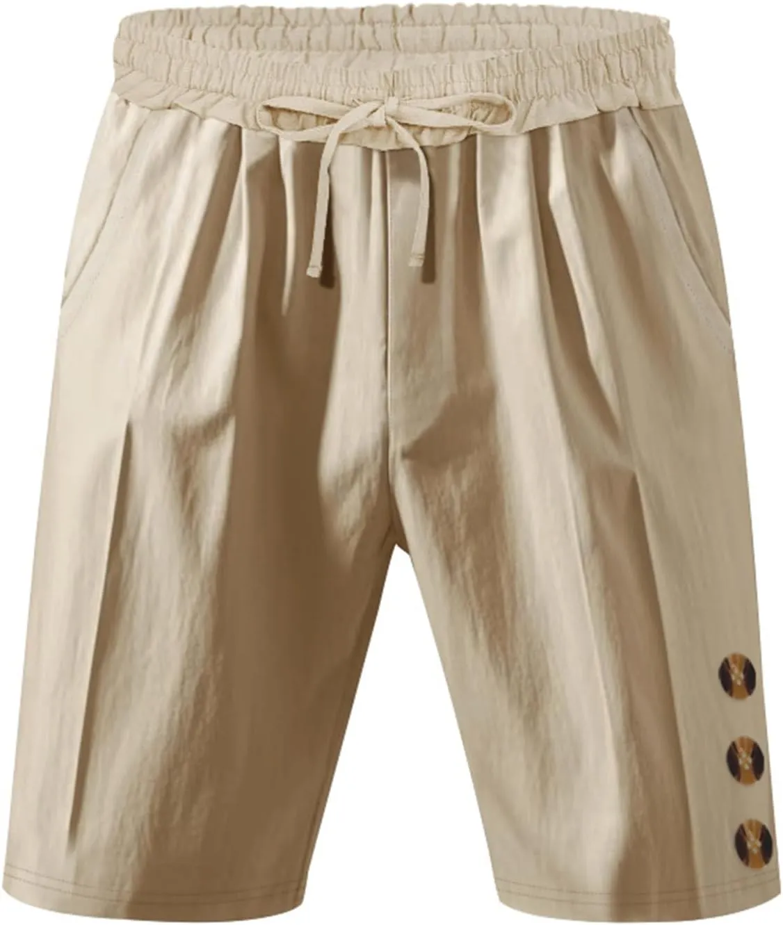 Men Linen Casual Shorts Elastic Waist Drawstring Classic Slim Fit Lightweight for Summer Beach with Pockets