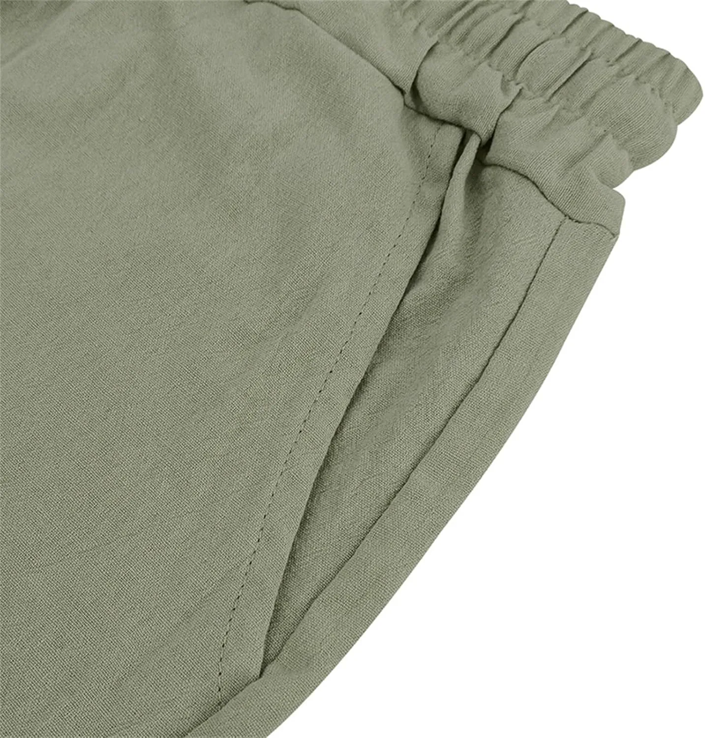 Men Linen Casual Shorts Elastic Waist Drawstring Classic Slim Fit Lightweight for Summer Beach with Pockets