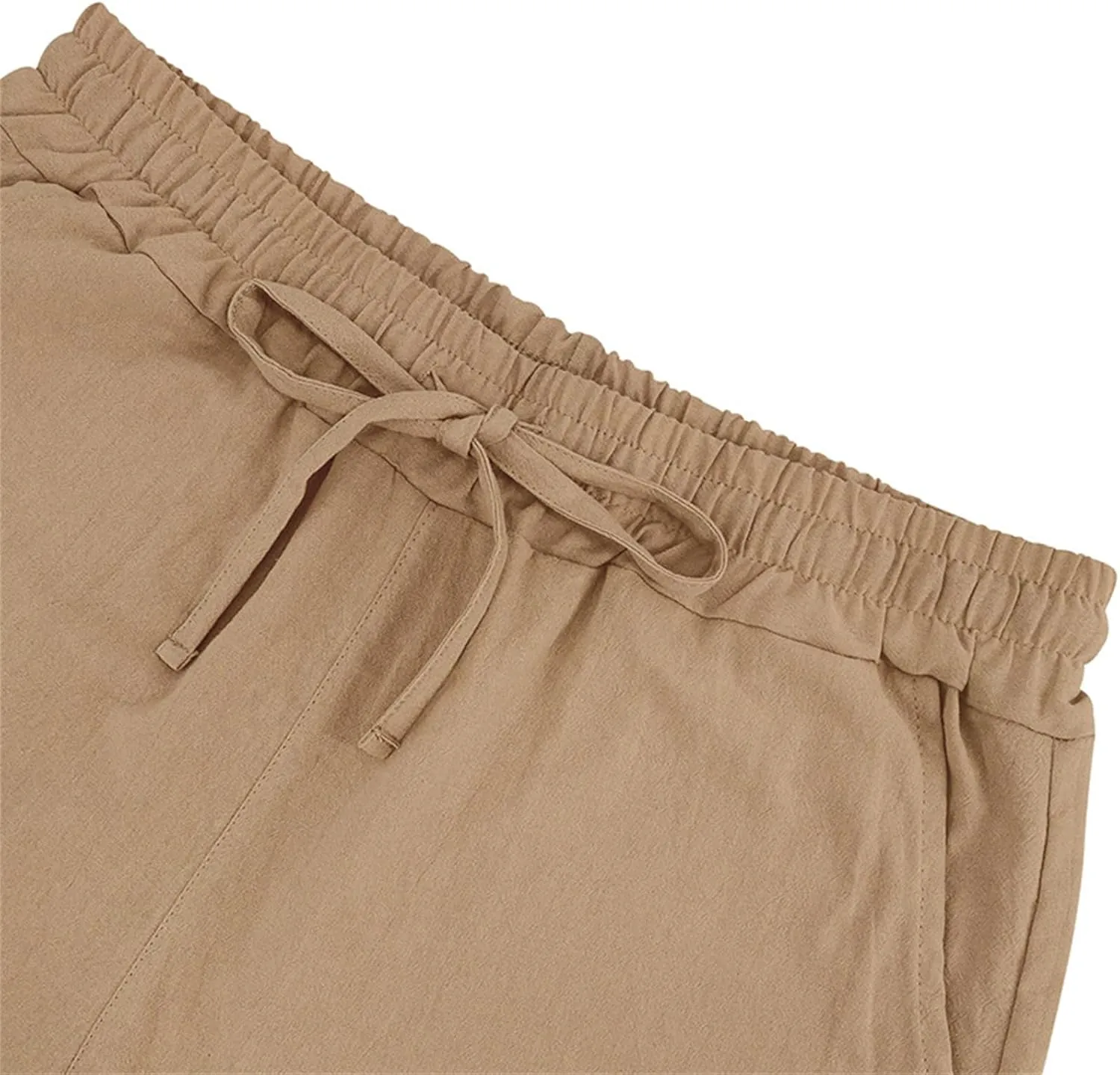 Men Linen Casual Shorts Elastic Waist Drawstring Classic Slim Fit Lightweight for Summer Beach with Pockets