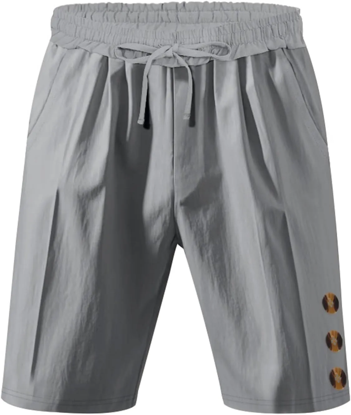 Men Linen Casual Shorts Elastic Waist Drawstring Classic Slim Fit Lightweight for Summer Beach with Pockets