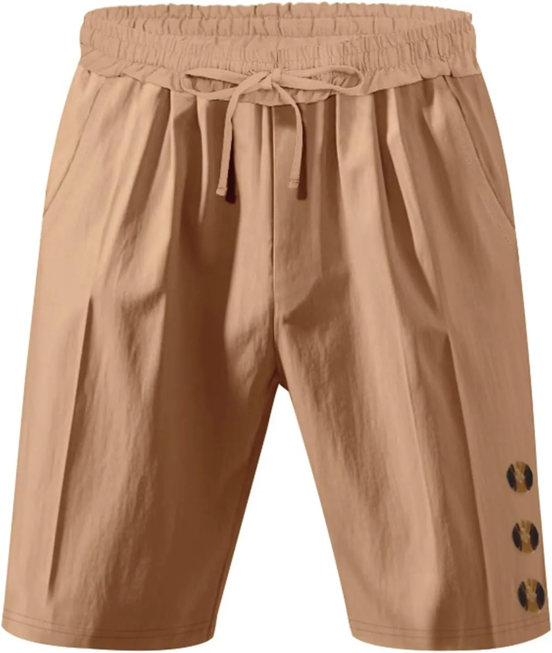 Men Linen Casual Shorts Elastic Waist Drawstring Classic Slim Fit Lightweight for Summer Beach with Pockets