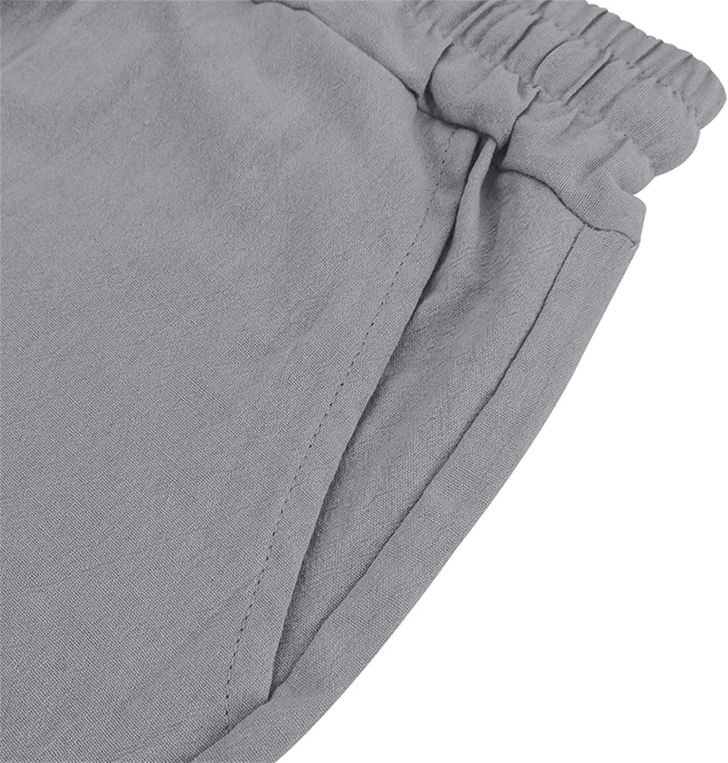 Men Linen Casual Shorts Elastic Waist Drawstring Classic Slim Fit Lightweight for Summer Beach with Pockets
