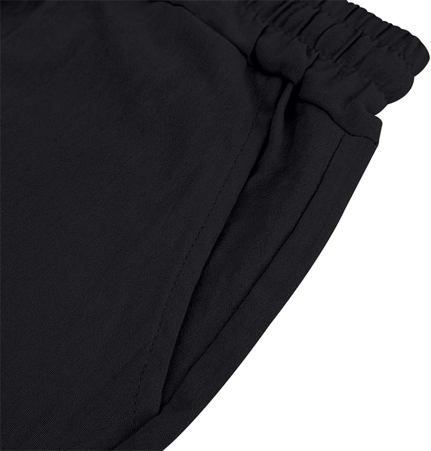 Men Linen Casual Shorts Elastic Waist Drawstring Classic Slim Fit Lightweight for Summer Beach with Pockets