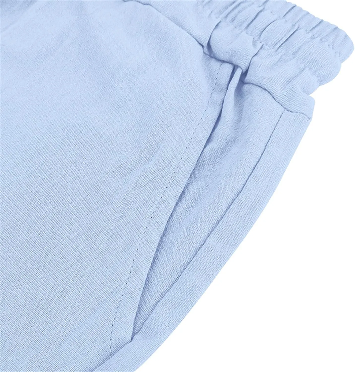 Men Linen Casual Shorts Elastic Waist Drawstring Classic Slim Fit Lightweight for Summer Beach with Pockets