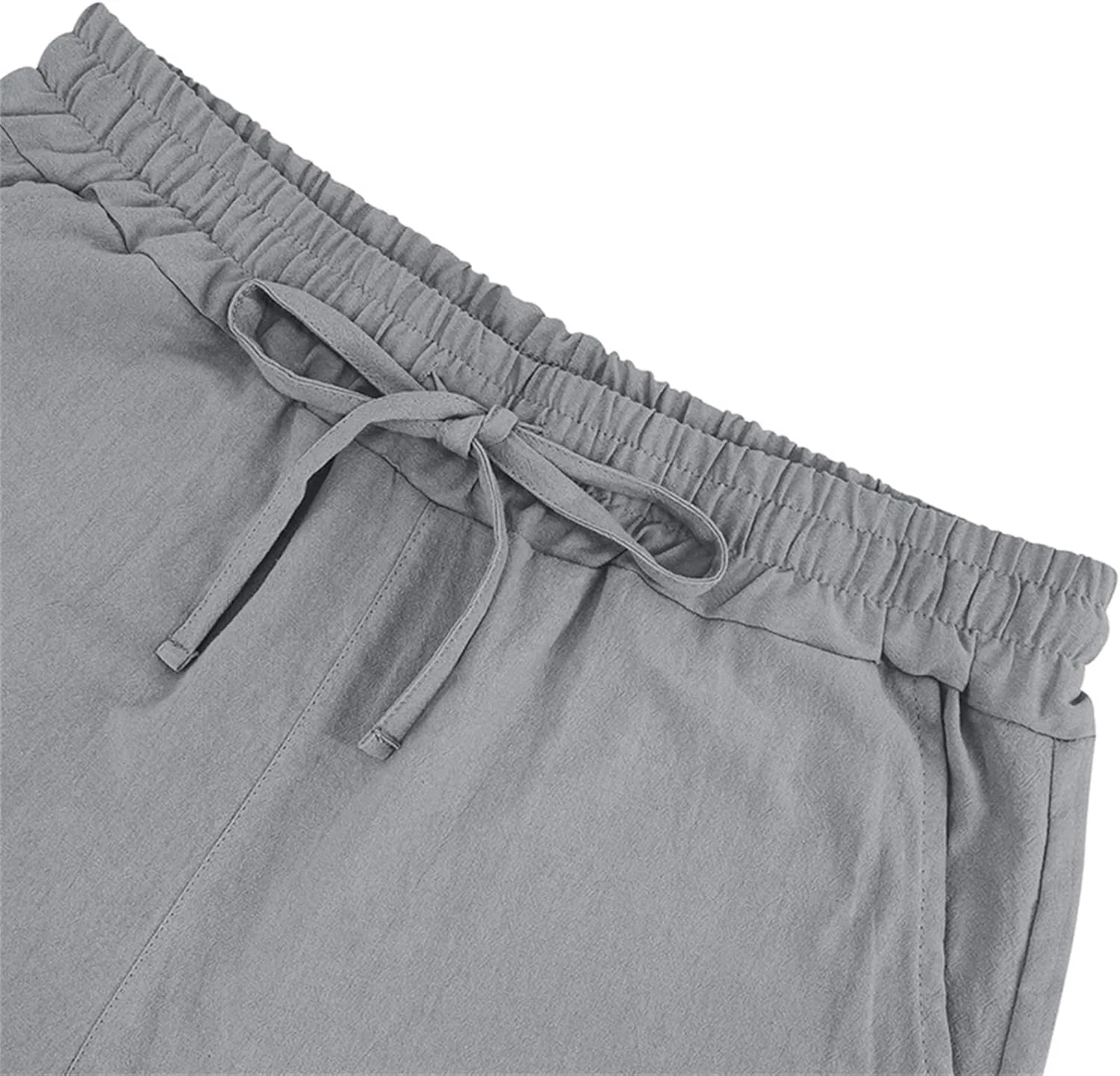 Men Linen Casual Shorts Elastic Waist Drawstring Classic Slim Fit Lightweight for Summer Beach with Pockets