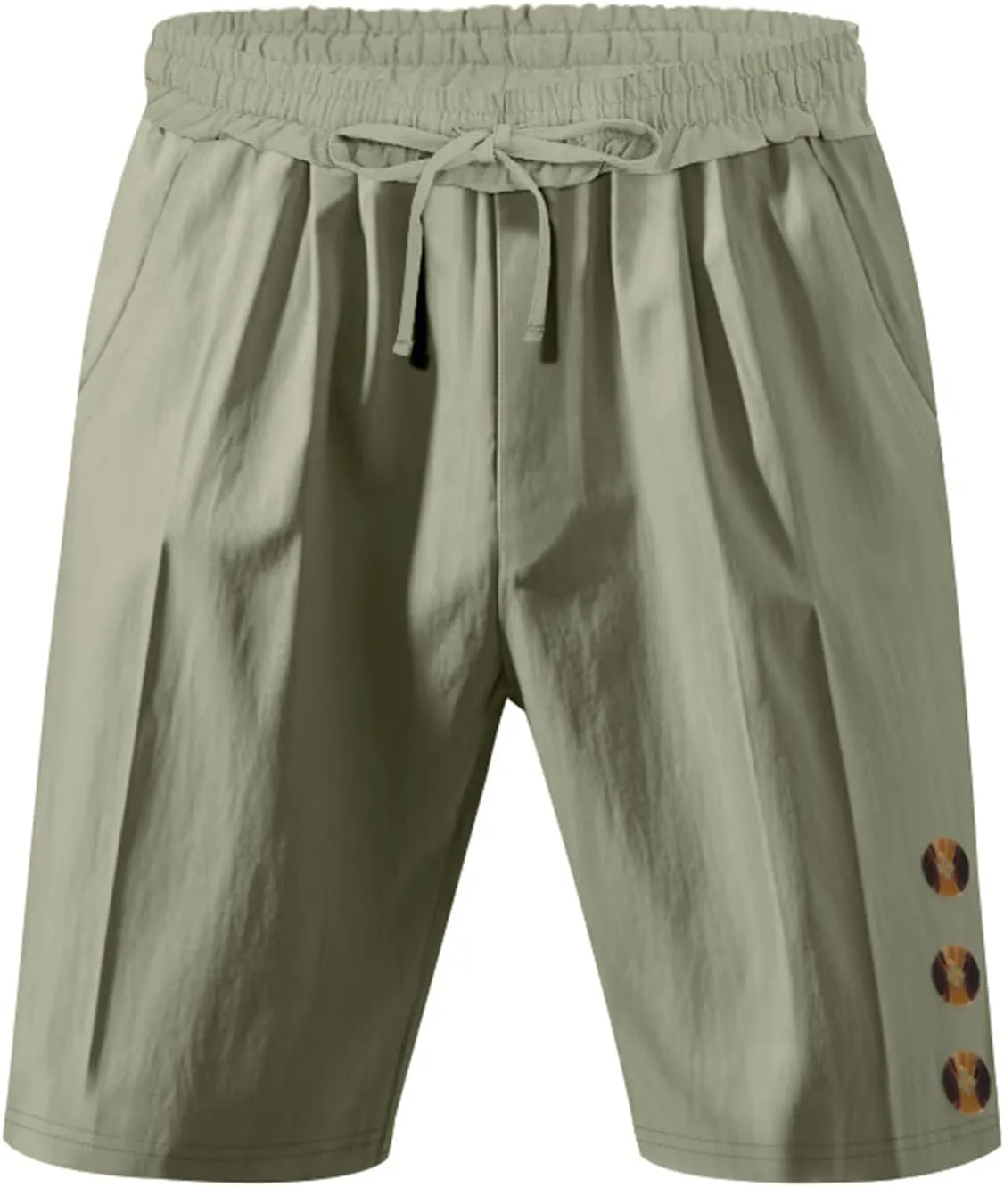 Men Linen Casual Shorts Elastic Waist Drawstring Classic Slim Fit Lightweight for Summer Beach with Pockets
